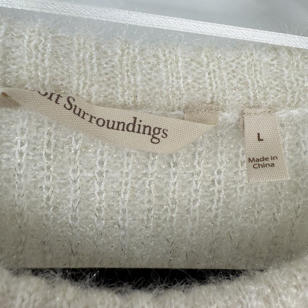 Soft Surroundings Large Sparkle Cable Knit Ivory Sweater Cozy Crewneck - Picture 10 of 11